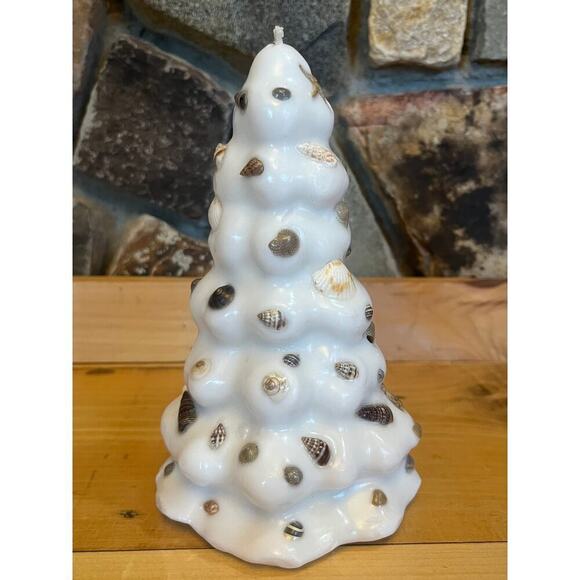 Christmas Tree Wax Candle with sea shells! 7in tall. Coastal Decor.Beach.Holiday - Picture 2 of 6